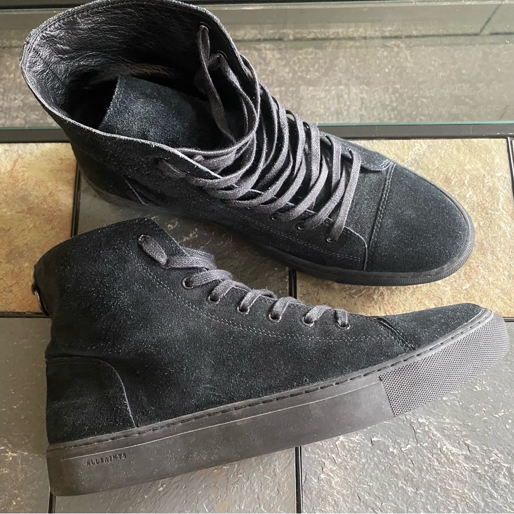 Allsaints Boundary High-Top Sneakers Suede Black Gum 12
